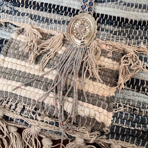 Recycled Handmade Fringe Boho Hippie Crossbody Purse Fringe Blue Trendy School - Picture 8 of 11